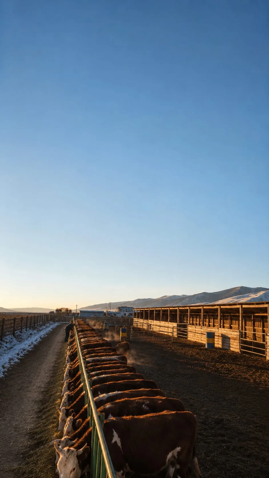 Cattle grazing on open Mongolian steppe in winter